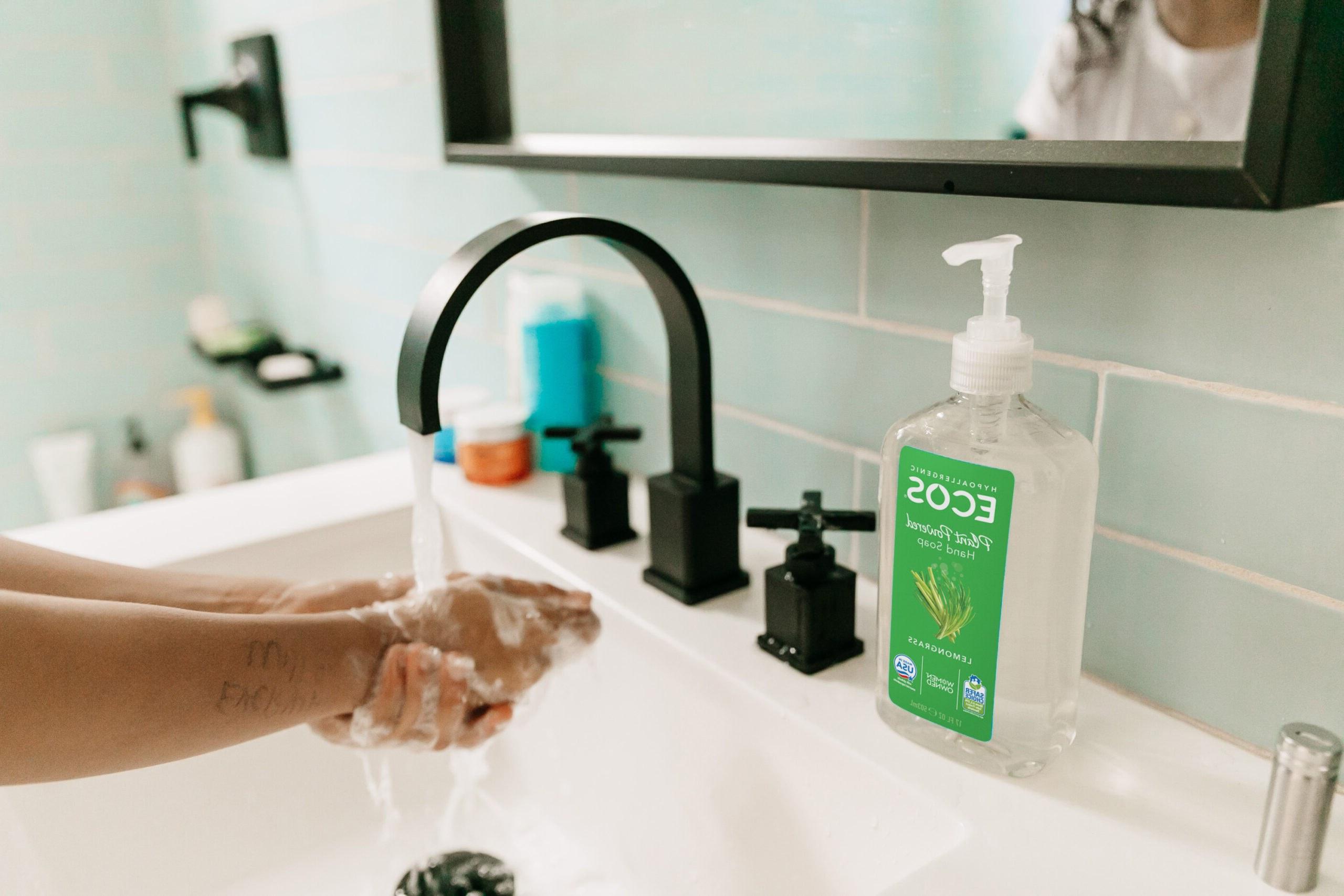 Washing hands with ECOS lemongrass soap